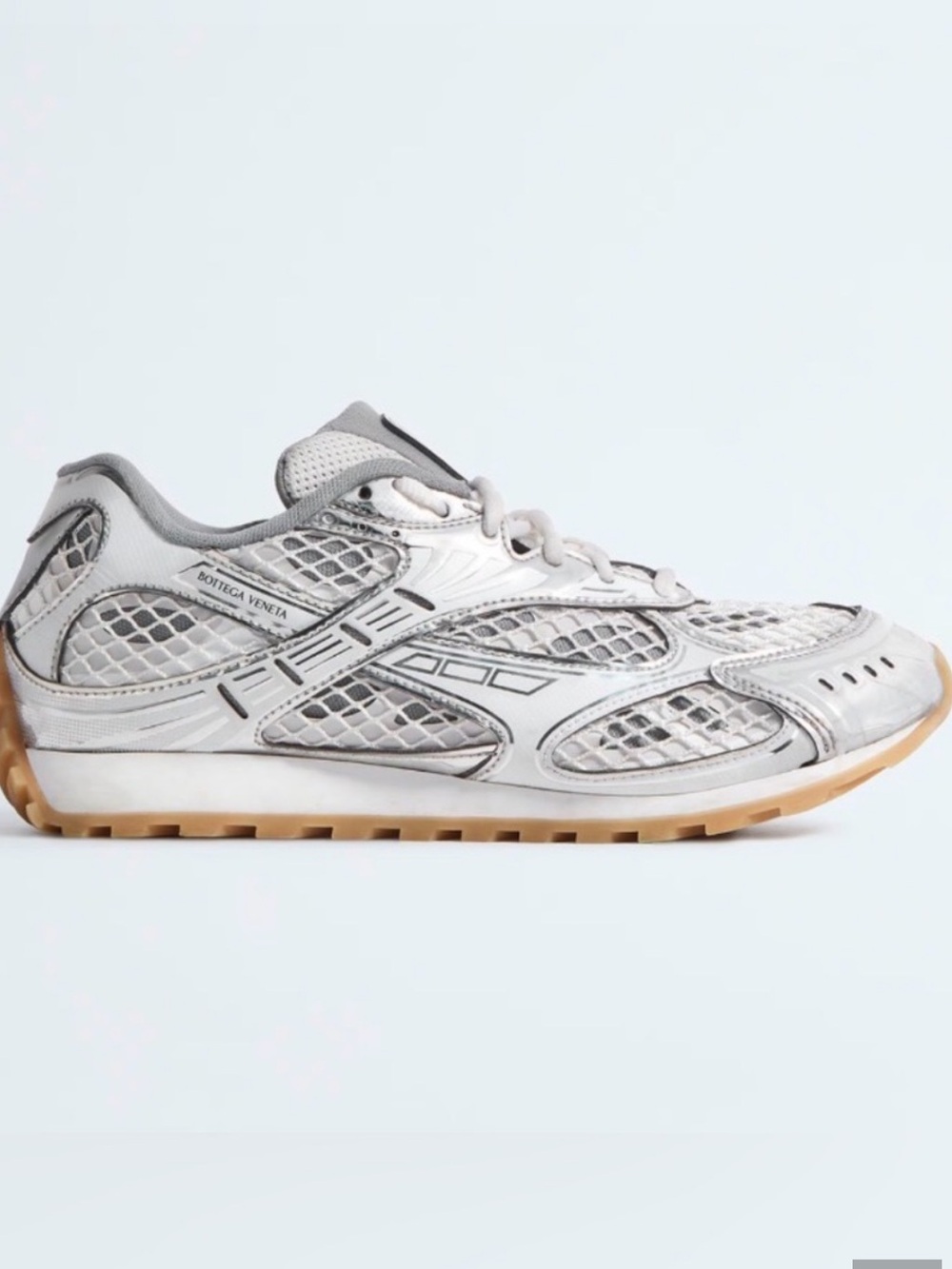 Bottega Veneta Orbit Technical Fishnet Sneakers - Sea Salt/Silver